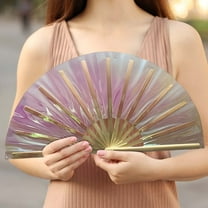 Large Glitter Holographic Rave Hand Fan,Handheld Folding Fan for Women Men,PVC Line Dance Popping Fan,Laser-Iridescent Foldable Dance Fan for Line Dancing,Party,Dance Enthusiasts Gift