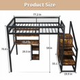 thumbnail image 7 of Full Size Loft Bed with Desk, Wardrobe & Storage, Modern Industrial Metal Frame Loft Bed with Built-In Staircase, Shelves, USB Charging Station, for Adults Teens Dorm Apartment, Black, 7 of 7