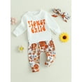 thumbnail image 3 of Wassery 3PCS Newborn Baby Girl Outfits Long Sleeve Letter Print Sweatshirt Tops Floral Print Bell Bottoms Headband 6 12 18 24 Months Infant Fall Clothes, 3 of 9