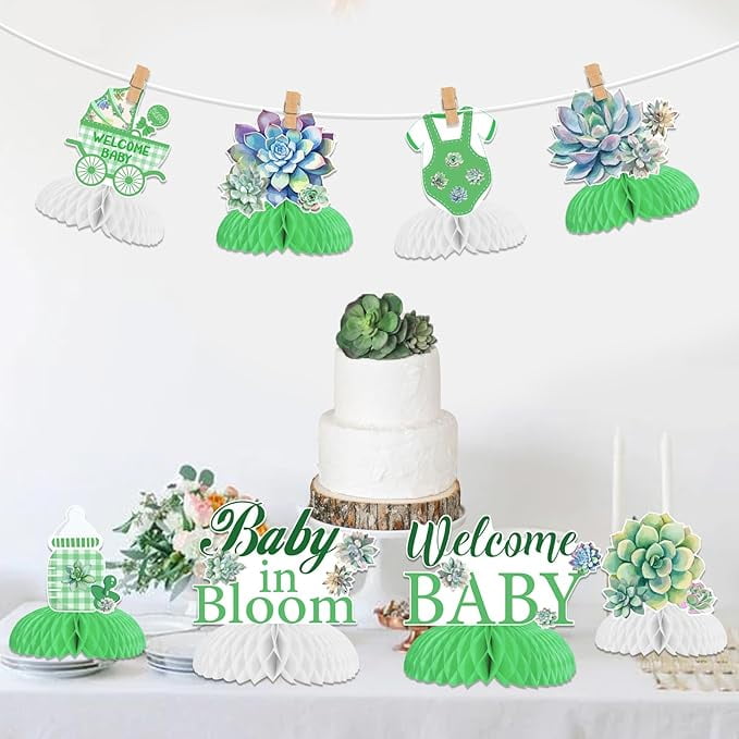 8pcs Succulent Baby Shower Honeycomb Centerpieces, Baby in Bloom Table Topper Decorations, Green Baby Shower Decorations, Birthday Party Supplies Gender Reveal Party