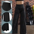 thumbnail image 4 of Pantalones de salón elásticos de pierna ancha para mujer, pantalones palazzo casuales y cómodos de cintura alta, 4 of 5