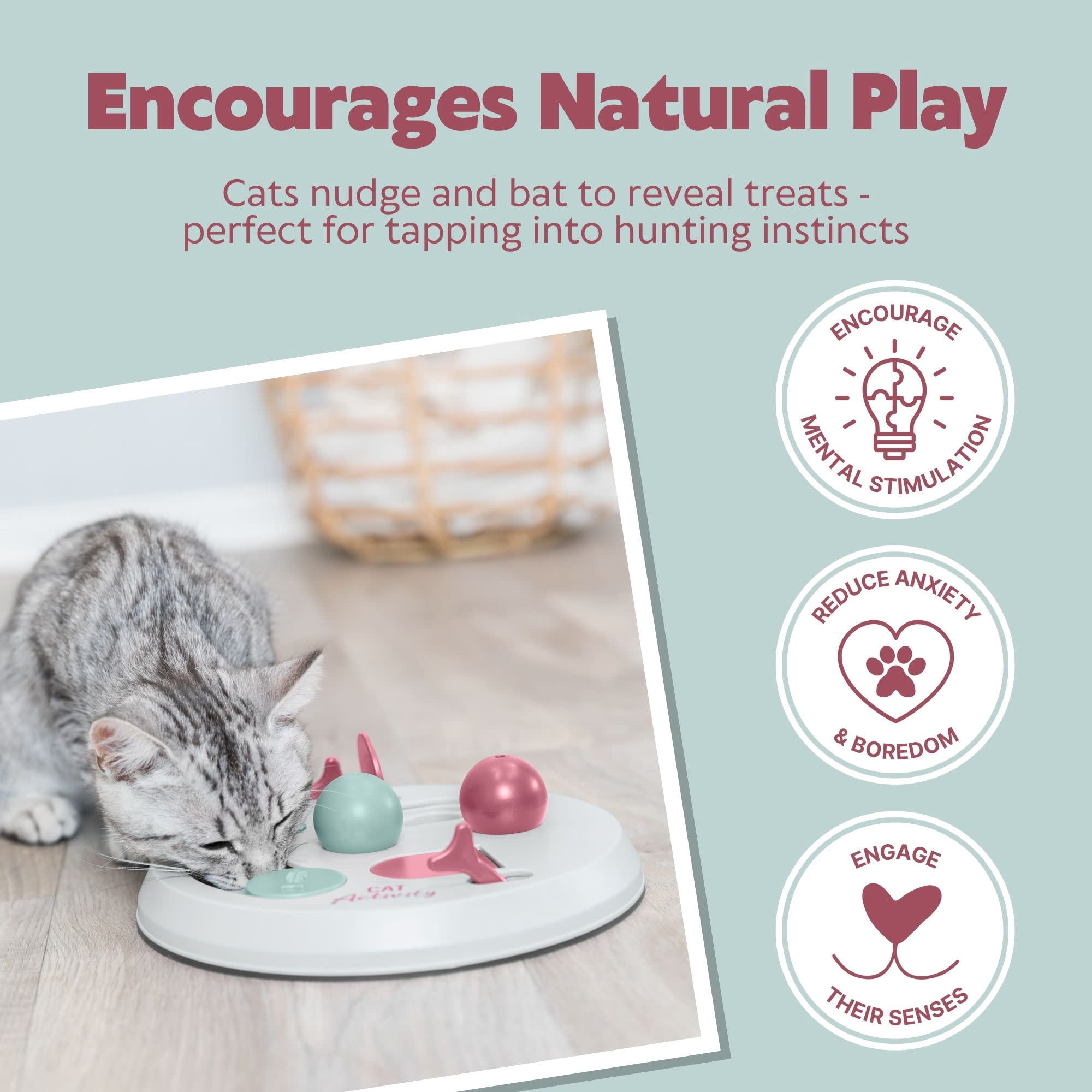 TRIXIE Flip Board Strategy Game for Cats, Puzzle Toy, Treat Dispenser, Interactive Play, Red
