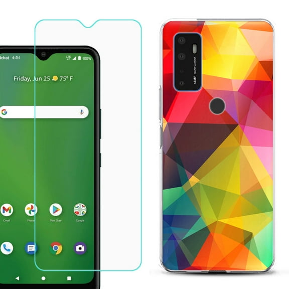 Shockproof Bumper Phone Case for AT&T Radiant Max 5G / Fusion 5G, with Tempered Glass Screen Protector, by OneToughShield ® - Polygon