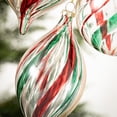 thumbnail image 2 of Green Red Striped Ornament Multicolor 4"H Glass Set of 3, 2 of 3