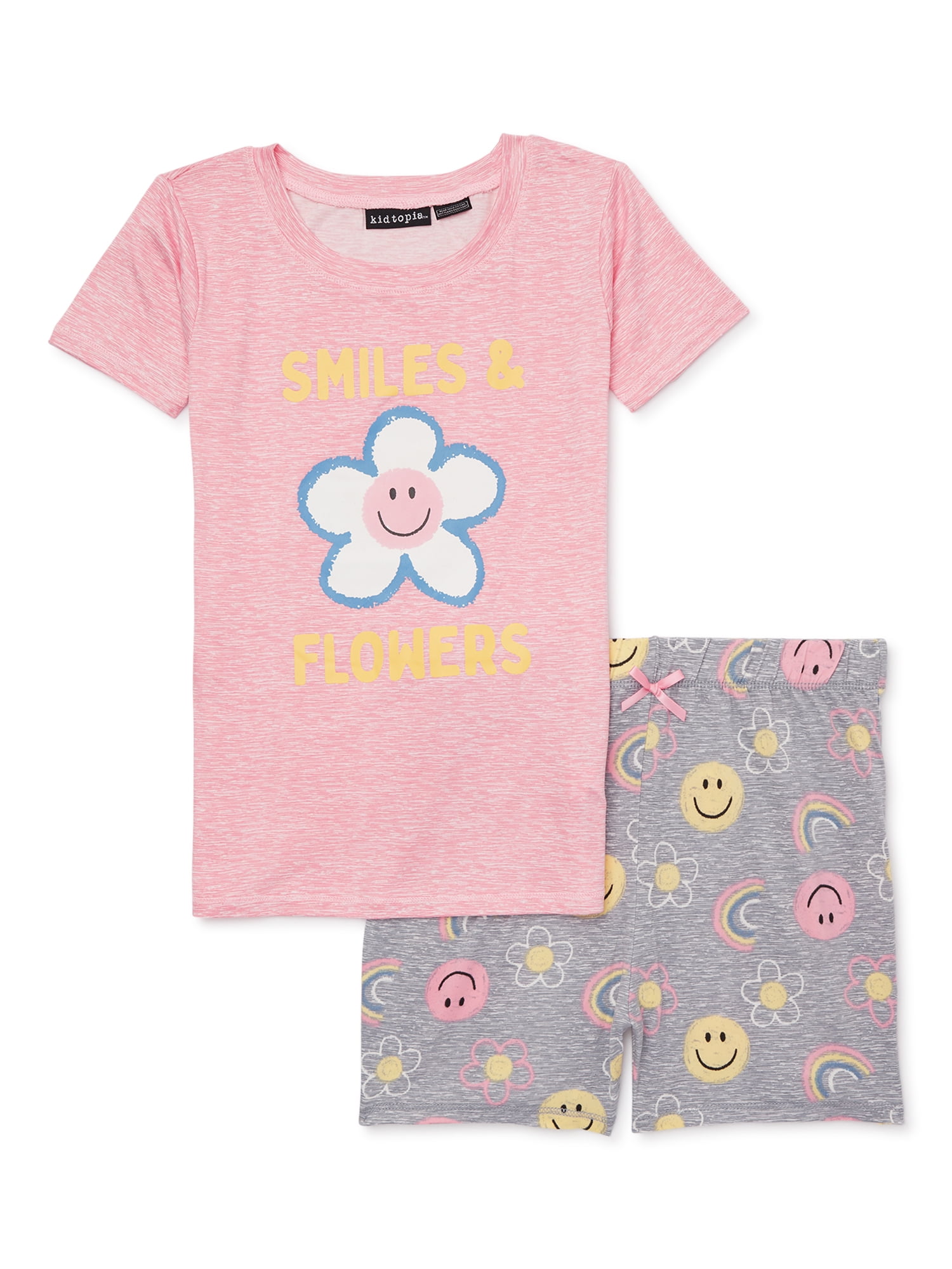Kidtopia Girls Short Sleeve TShirt and Shorts Pajama Set, 2Piece