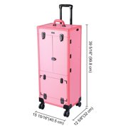 Byootique Pink Rolling Makeup Case on Wheels Pro Cosmetic Artist Hair Stylist Barber Trolley Multifunction Lighted Lockable