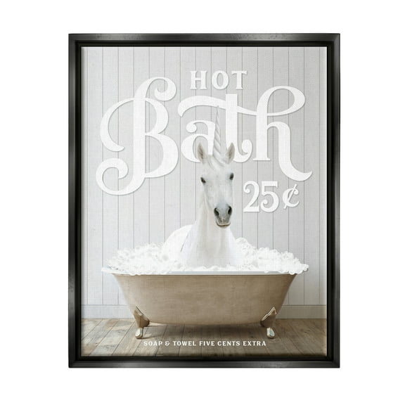 Stupell Industries Vintage Bathroom Unicorn Animals & Insects Painting Black Floater Framed Art Print Wall Art, 17 x 21