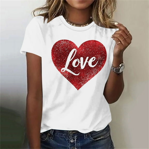 HaoXianJian Valentines Day Shirts Women Cute Heart Print Shirt Casual Valentines Top for Women Short Sleeve Love Letter Graphic Tees Tops Crewneck Pullover T-Shirts Size 2X 3X