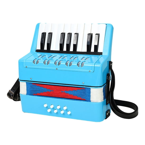Acordeón de piano de 17 teclas y 8 bajos para niños, juguete portátil, fácil de aprender a tocar. Azul claro