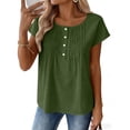 thumbnail image 2 of Cilsoka Womens Short Sleeve Button Down Shirts Summer Clothes 2026 Trendy Pleated Scoop Neck Short Sleeve Casual Loost Tunic Tops, 2 of 6