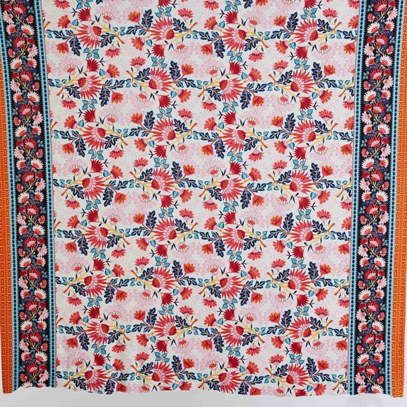 Zelouf Lotus Floral Border On Ity Span , Sewing, DIY, Crafts Fabric by the Yard, 484 Rust/navy, 3 Yard