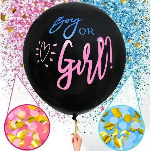 LSLJS Gender Reveal Kit, 36in Black Balloons with Blue Balloons, Tassels and Heart Shaped Paper Confetti for Baby Gender Reveal Party, Home Accessories