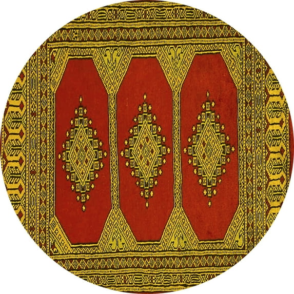 Ahgly Company Machine Washable Indoor Round Persian Yellow Traditional Area Rugs, 5' Round