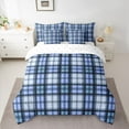 thumbnail image 2 of Homewish Buffalo Plaid Child Bedding Comforter Set 7-Piece, Modern Abstract Artwork King Bedding Sets, Blue Stripes Line Reversible Bed Sheets, Microfiber Bedroom Decor, 2 of 7