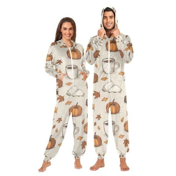 FORMRS Onesies Pajama for Adults Unisex Hoodie Winter Jumpsuit One Piece Sleepwear, Sizes S-2XL, Fall Pumpkin Pattern