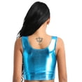 thumbnail image 4 of Yartina Fashion Women's PVC Leather Metallic Sleeveless Scoop Neck Crop Tank Tops Lake Blue One Size, 4 of 7