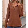 thumbnail image 5 of Women'S Henley Shirts Long Sleeve V Neck Ribbed Button Down Knit Sweater Fitted Tops Caramel Color L, 5 of 9