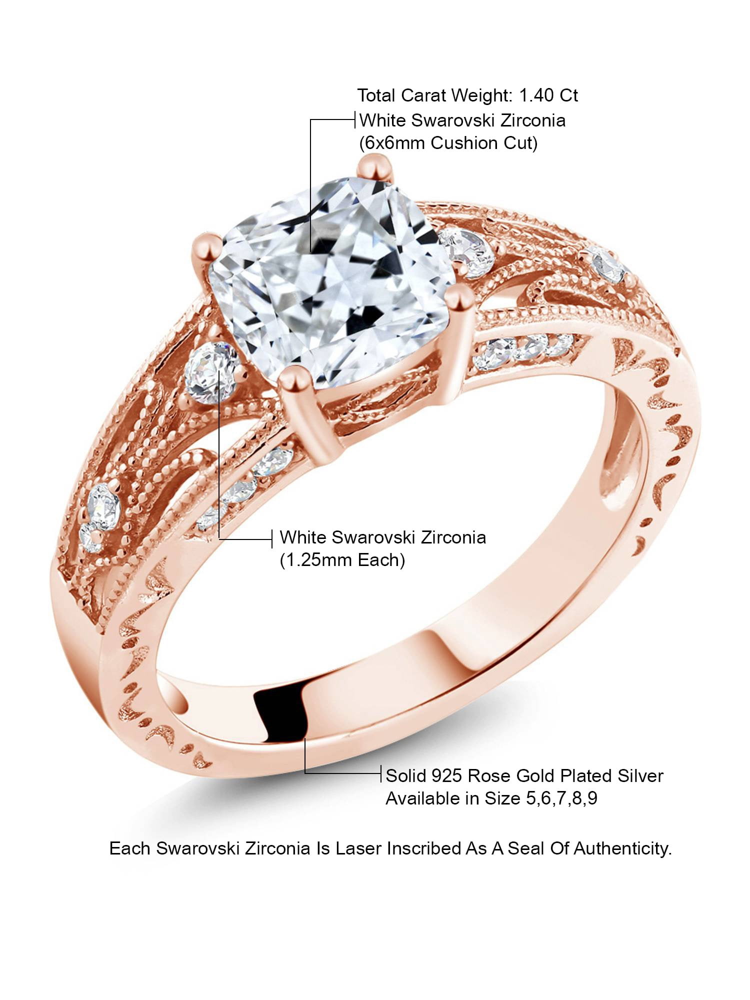 TVS-JEWELS Mens Band Engagement Ring Rose Gold Plated 925 Sterling Silver White Cubic Zirconia