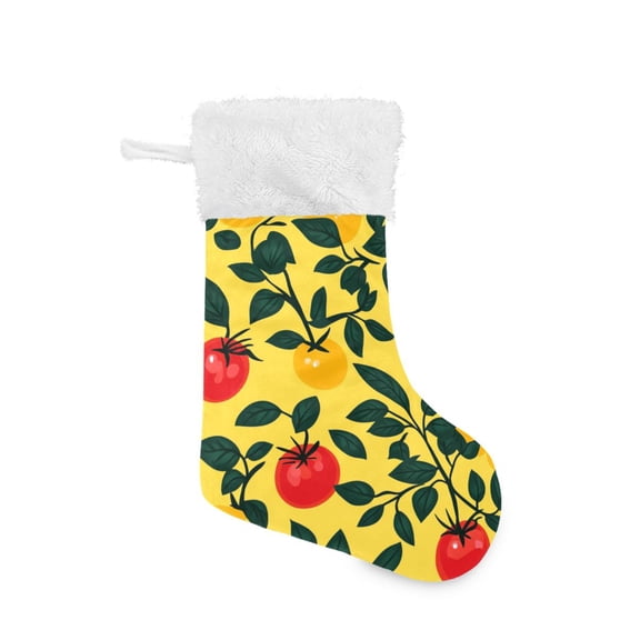 Yellow and Red Tomatoes Leaves Christmas Stockings Large Capacity 18 inch Gift Bag with Hook Xmas Holiday Decor 1 Pack