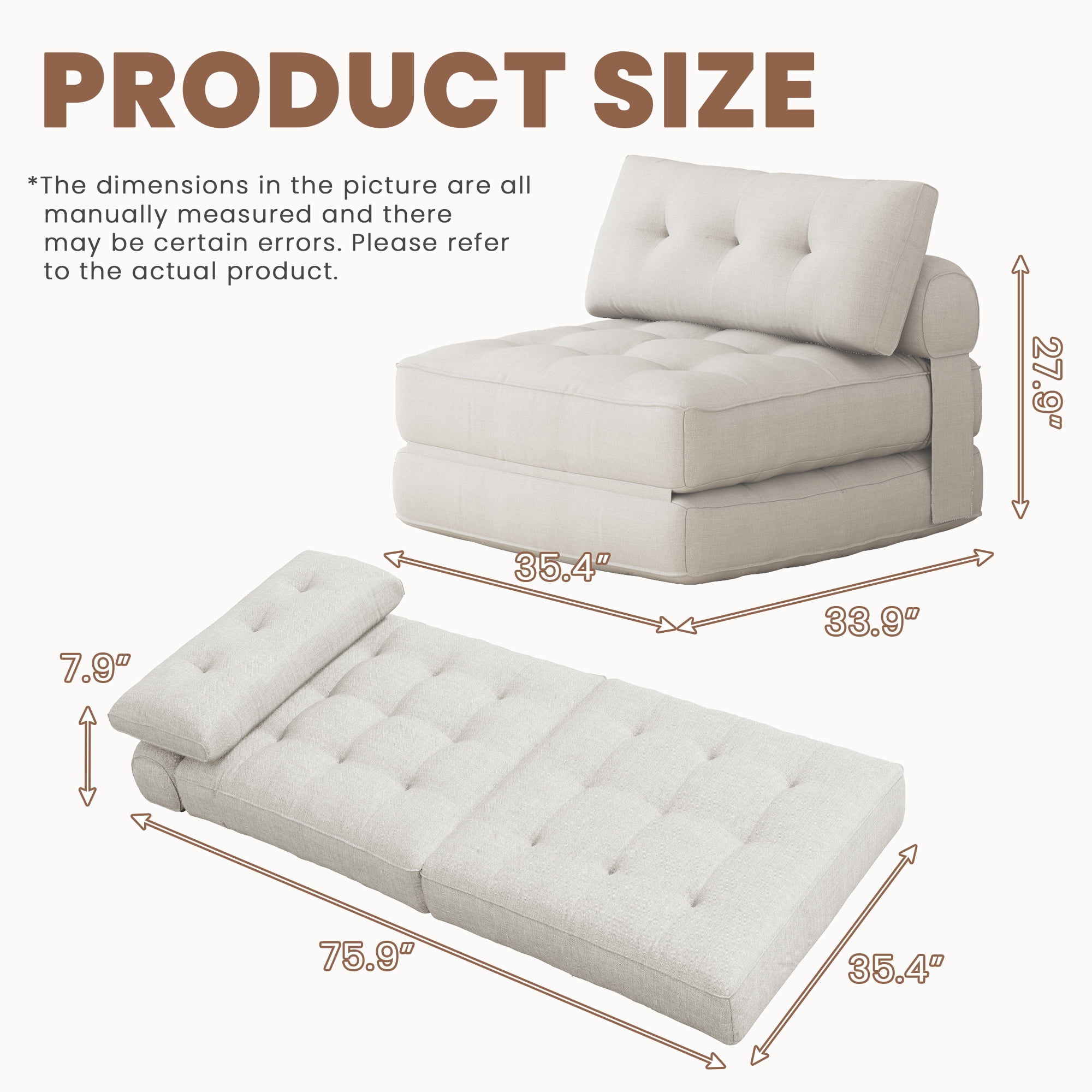 SERWALL Folding Sofa Chair, 4-in-1 Convertible Sofa Bed, Foldable Sofa Chair for Bedroom, Beige