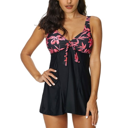 - STARVNC Women Two Pieces Floral Printed Halterkini Sweetheart Neckline Ruffle Skirted Swimsuit
