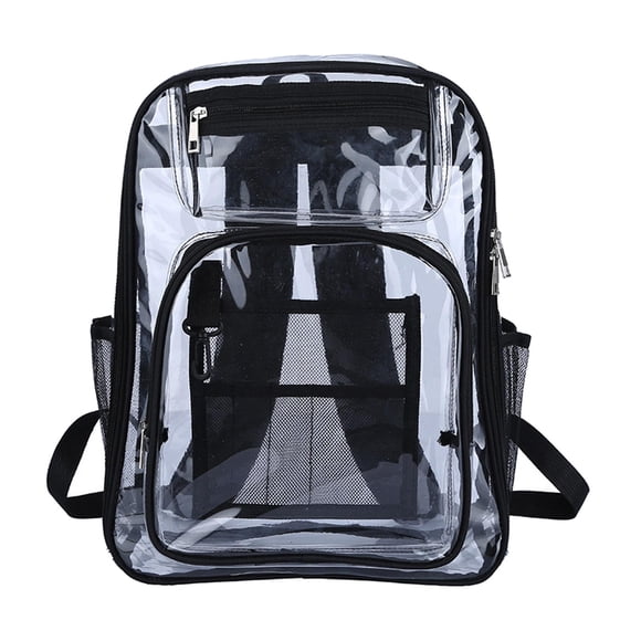 Mochila transparente Correa reforzada Alta capacidad Conveniente Cremallera de 2 vías Impermeable Portátil Ajustable duradero para hombres Mujeres Negro Salvador Mochila transparente