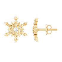 Rosec Jewels Vintage Inspired Diamond Snowflake Stud Earrings (HI-SI Quality, April Birthstone), 18K Yellow Gold