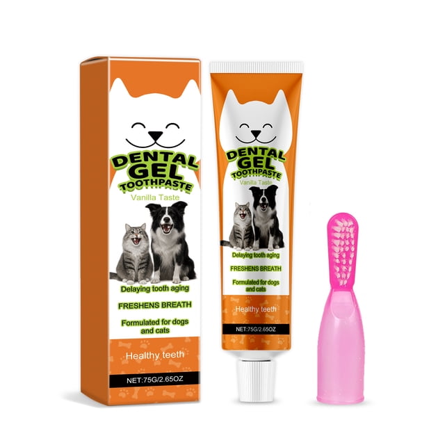 Kit de pasta dental para perros y gatos con cepillo de dientes de 75 g y cepillo de dedo. Ayuda a refrescar el aliento y el cuidado bucal.