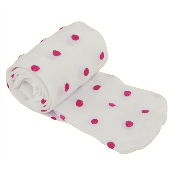 HDE Bas pour Fille en Microfibre Opaques Collants pour Enfants avec Pieds (Blanc avec Pois Roses, Petit)