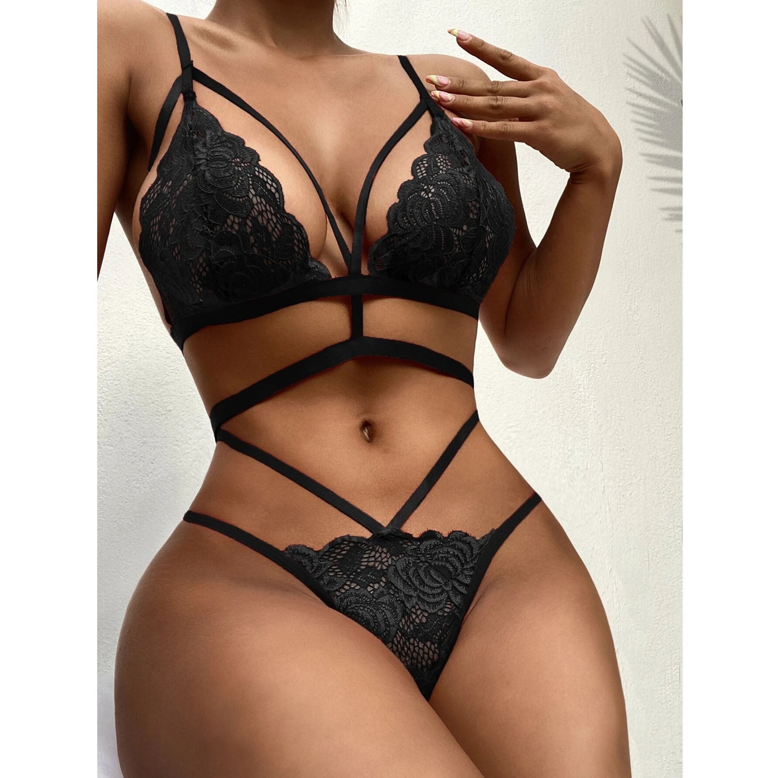 Hesxuno Sexy Women Lace Lingerie Solid Hollow Out Temptation Babydoll  Underwear Underpants Thong Panties Sleepwear Suit 