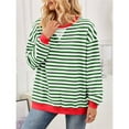 thumbnail image 4 of Women Striped Sweatshirts Oversized Crewneck Long Sleeve Shirts Y2K Pullover Top Fall Outfits Grass Green S, 4 of 10