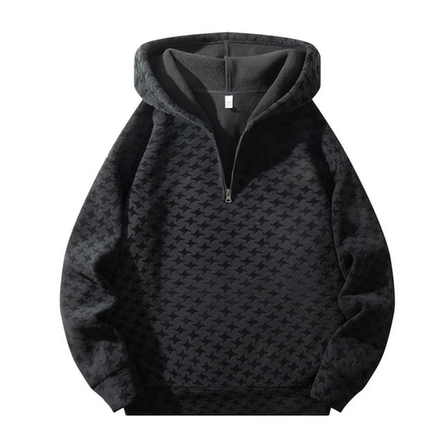 Men's Fall Winter Half Zip Hooded Sweatshirt Loose Plus Size Slim Fit Casual Pullover with Print Design for Everyday Wear