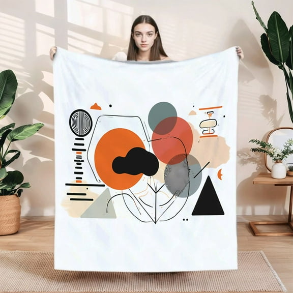 Durable Soft Flannel Blanket - Cozy Abstract Geometric Design Perfect for Sofa Travel Bed and Chair