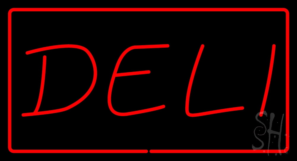 Deli Red Border LED Neon Sign 13 x 24 - inches, Clear Edge Cut Acrylic