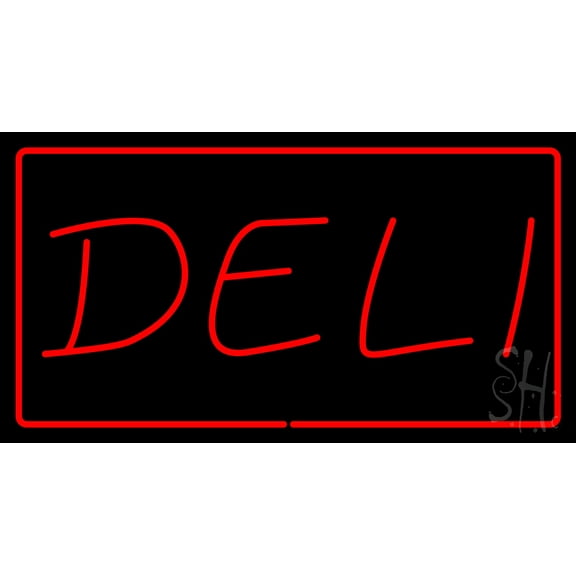Deli Red Border LED Neon Sign 13 x 24 - inches, Clear Edge Cut Acrylic Backing, with Dimmer - Bright and Premium built indoor LED Neon Sign for restaurant window and interior decor.