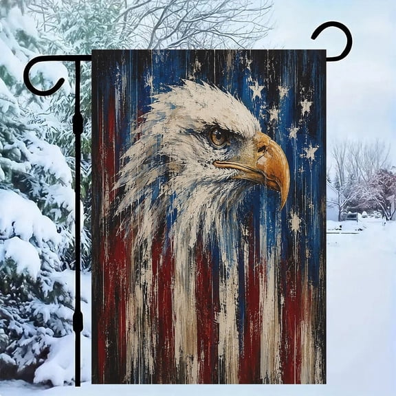 RKSupls Patriotic Linen Double Sided Garden Flag, Independence Day Themed Yard Decor, Eagle Profile Drip Paint Stars Stripes Outdoor Banner for Holiday Lawn