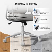 HomeZeer Executive Mid Century Modern Office Chair, White Linen Fabric with Memory Foam Wide Seat, Split Back, Padded Arms & Adjustable Height, Vintage Desk Chair for Home Office, Wheels Included