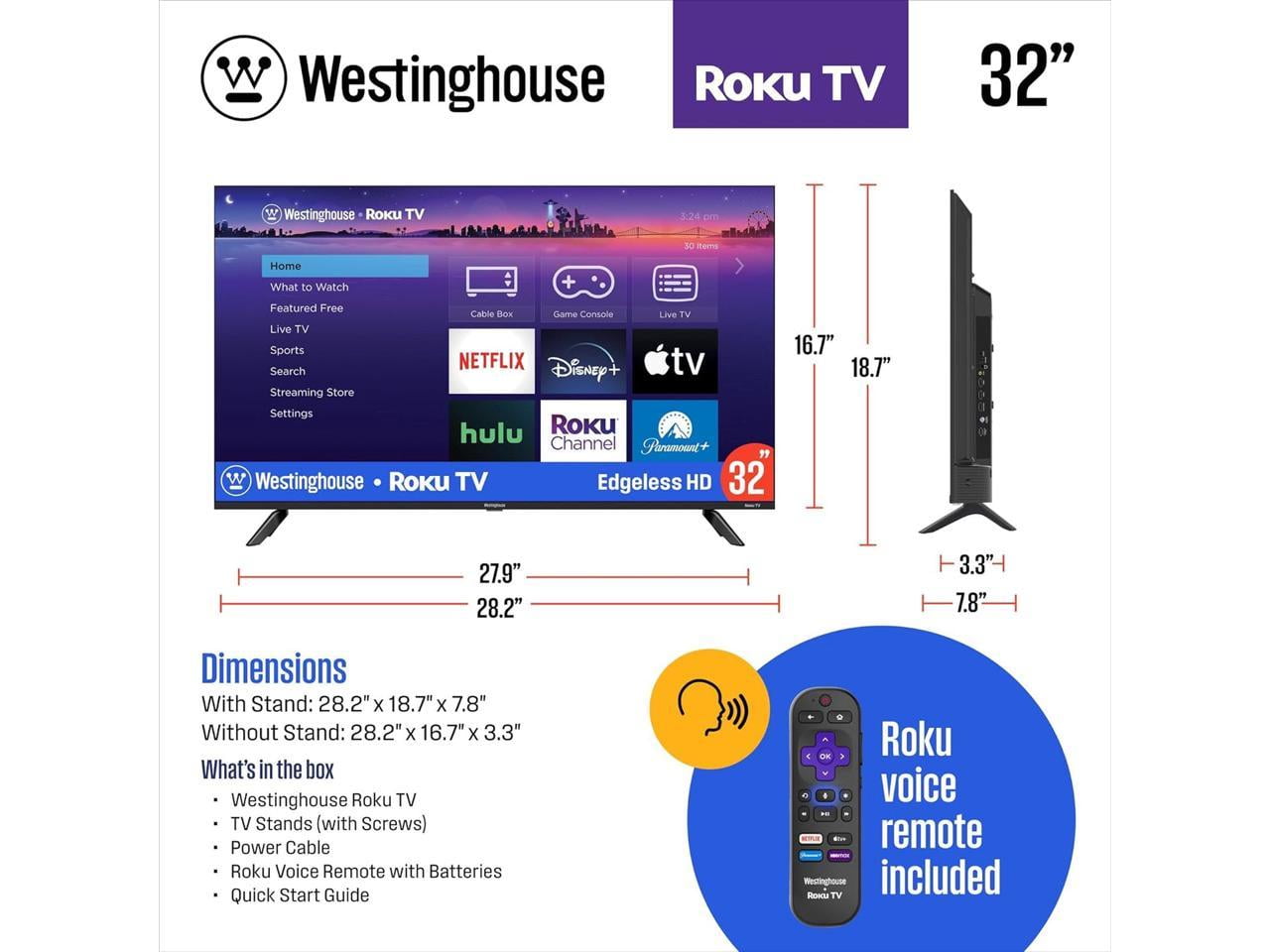 Westinghouse EX Series 32" Edgeless HD Roku TV (WR32EX2300, 2024)