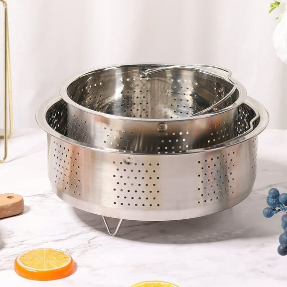 2 Pcs Steamer Basket 304 Stainless Steel Vegetable Steamer Basket with Handle and Legs Effective Steaming Basket Practical Pot Steamer Basket for Steaming and Heating Various Food