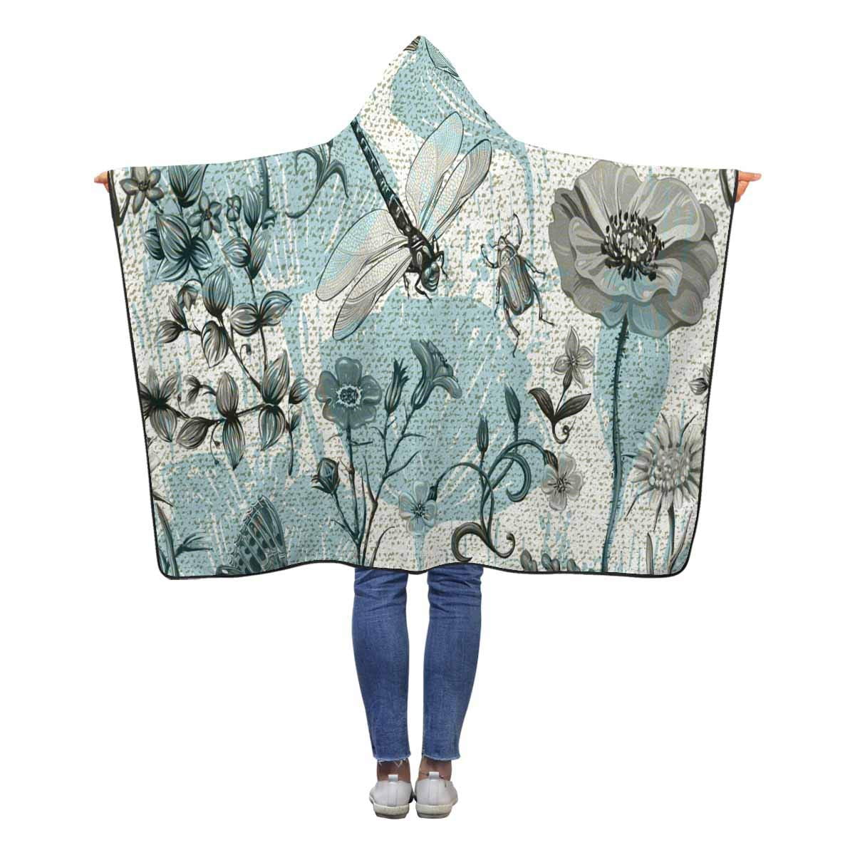ASHLEIGH Vintage Butterflies Dragonflies Wearable Hooded Blanket 50x60