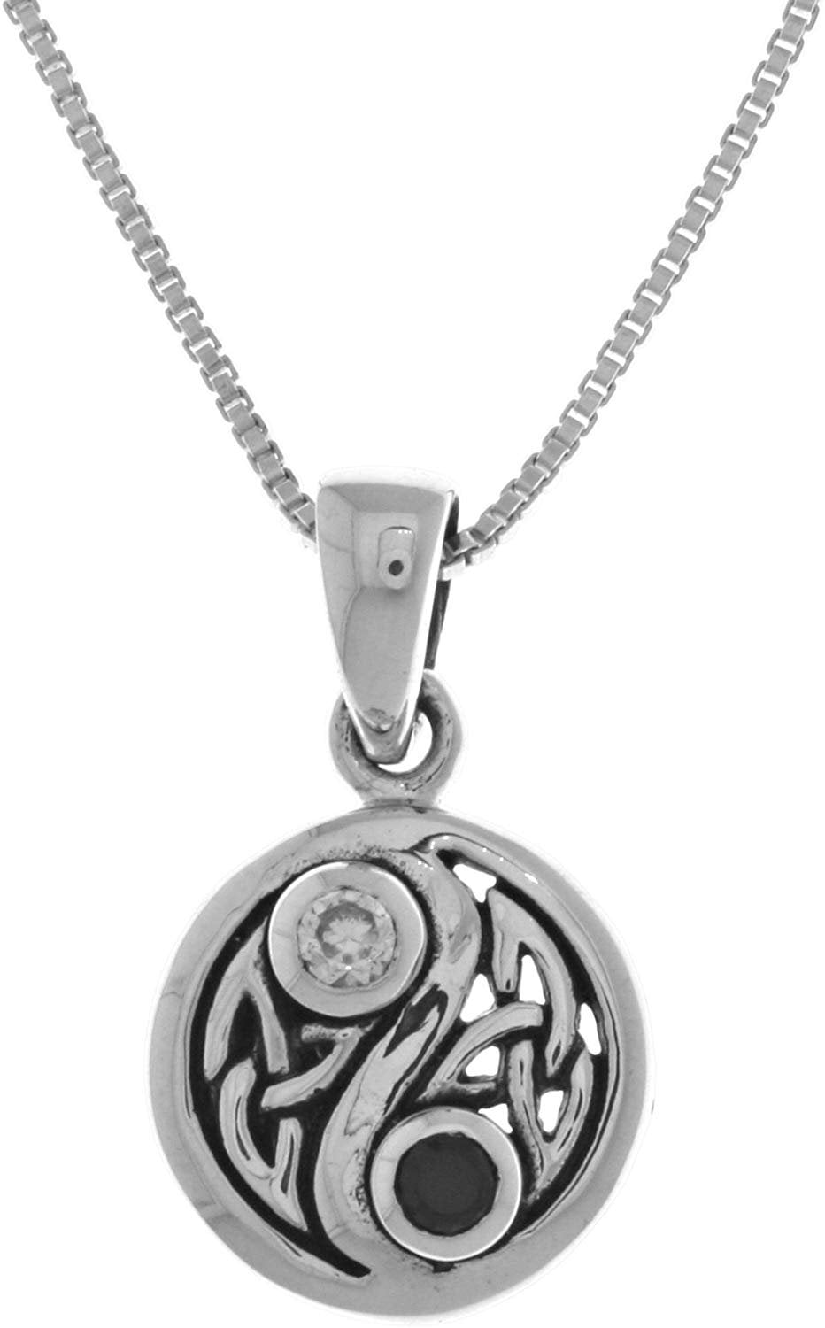 Flowing Sun Yin-Yang Celtic Knot Pendant Sterling Silver 18 Chain Necklace 