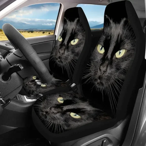 Car Seat Cover Full Set Of Universal Personalized Denim Cat Pattern Suitable For Most Cars Trucks SUVs