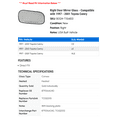 thumbnail image 2 of Right Door Mirror Glass - Compatible with 1997 - 2001 Toyota Camry 1998 1999 2000, 2 of 2
