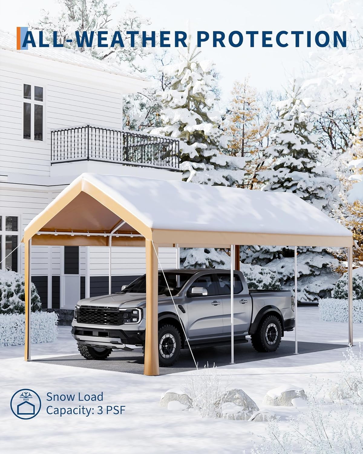 10x20ft Heavy Duty Carport w/Galvanized Steel Frame & All-Season PE Canopy, Multi-Use Shelter