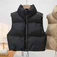 thumbnail image 3 of Winter Women Vest Coat Thickened Padded Zipper Closure Stand-up Collar Sleeveless Waistcoat Solid Color Winproof Heat Retention Outdoor Down Coat, 3 of 8