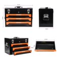 thumbnail image 3 of 20'' Portable 3-Drawer Steel Toolbox, 4 Layers of Tools with Metal Latches, with Top Storage Tray and carrying Handle, Multi-Function Tool Storage for Garage, Home, or Workbench ,Black&Orange, 3 of 9