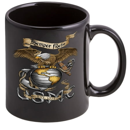 - Coffee Cup with Eagle USMC Logo - Stoneware Mug, Patriotic Gift for Marine Corps