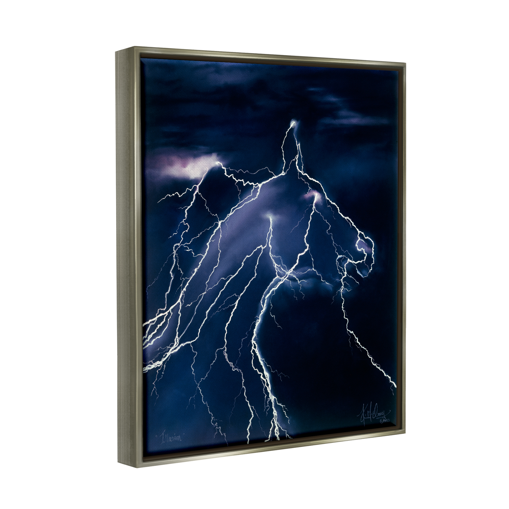 Stupell Industries Horse Face in Lighting Storm Nature Painting Gray Floater Framed Art Print Wall Art, 17 x 21