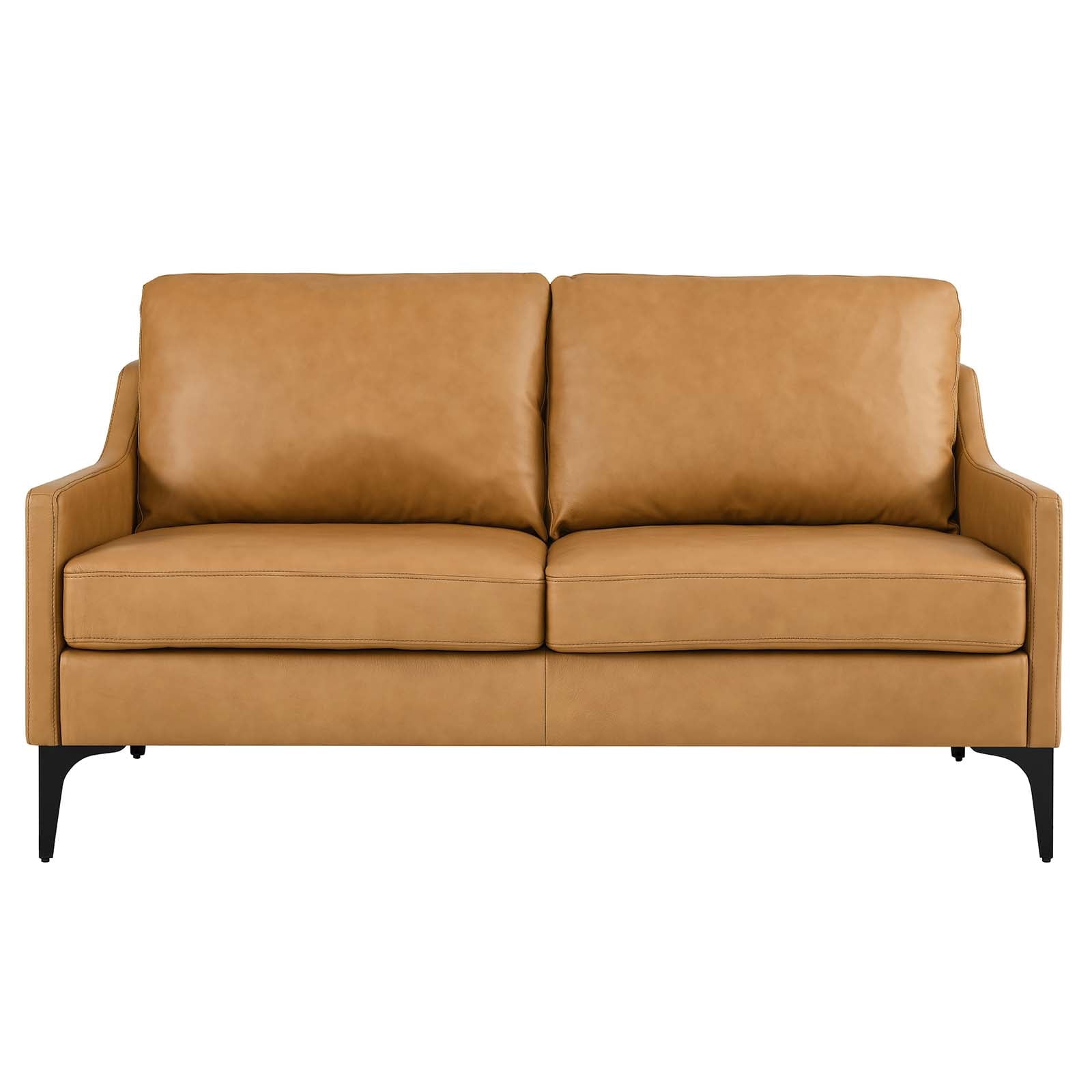 Modway Corland Modern Style Leather and Metal Loveseat in Tan