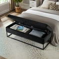 thumbnail image 3 of 58.6" End of Bed Bench with Metal Base, Tufted Upholstered Bedroom Ottoman Bench Seat, Velvet Storage Bench with Flip Top, Black, 3 of 9
